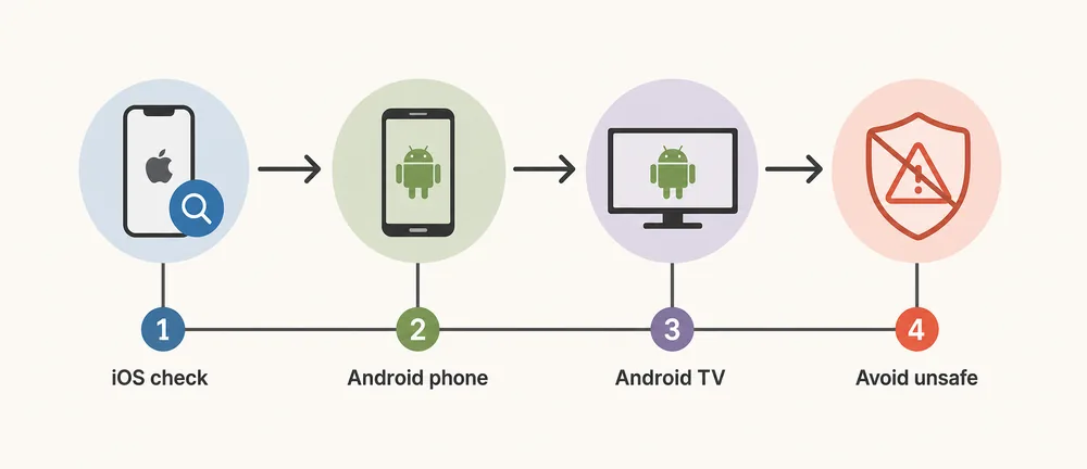 مخطط خيارات Cinemana بين iPhone وAndroid وTV