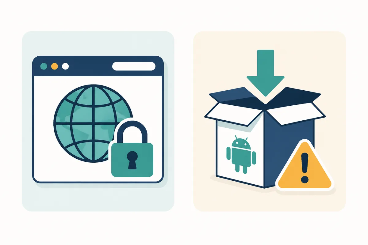 مقارنة توضيحية بين موقع سينمانا وصفحة APK والمتصفح
